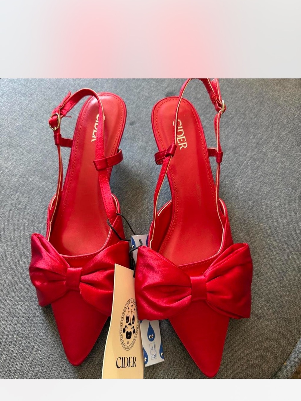 Cider Red Pointed-Toe Slingback Heels with Bow Detail
